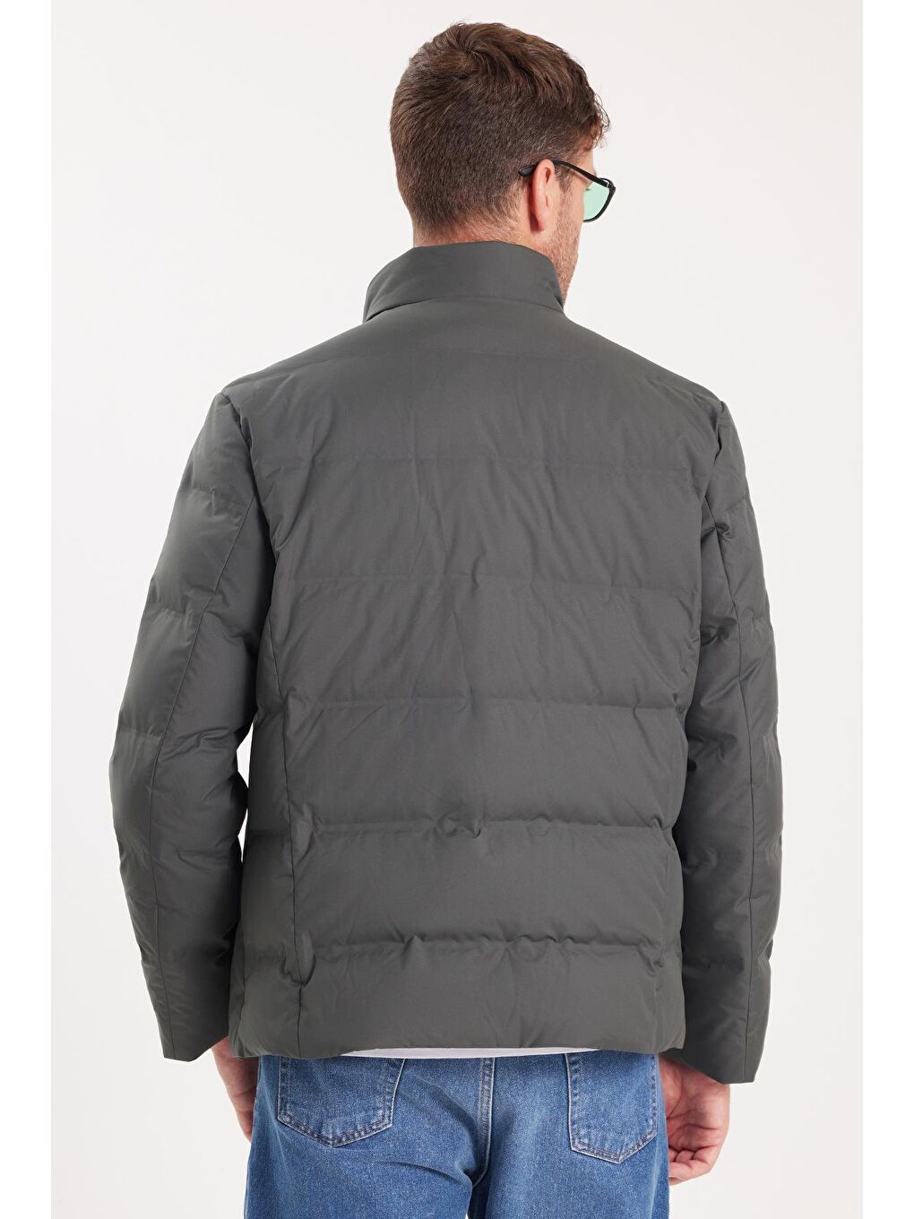 Erkek Regular Fit Normal Kesim Kaz Tüyü Çift Cepli Fermuarlı Sıcak Tutan Haki Mont-6