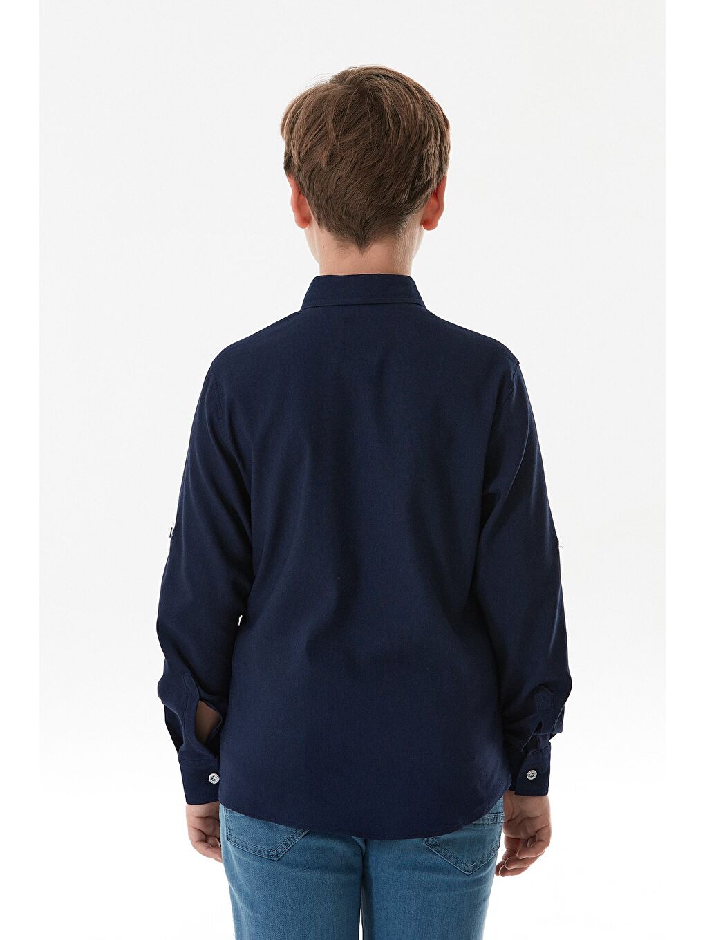 Lacivert Kolu Katlamalı Erkek Çocuk Gömlek-3