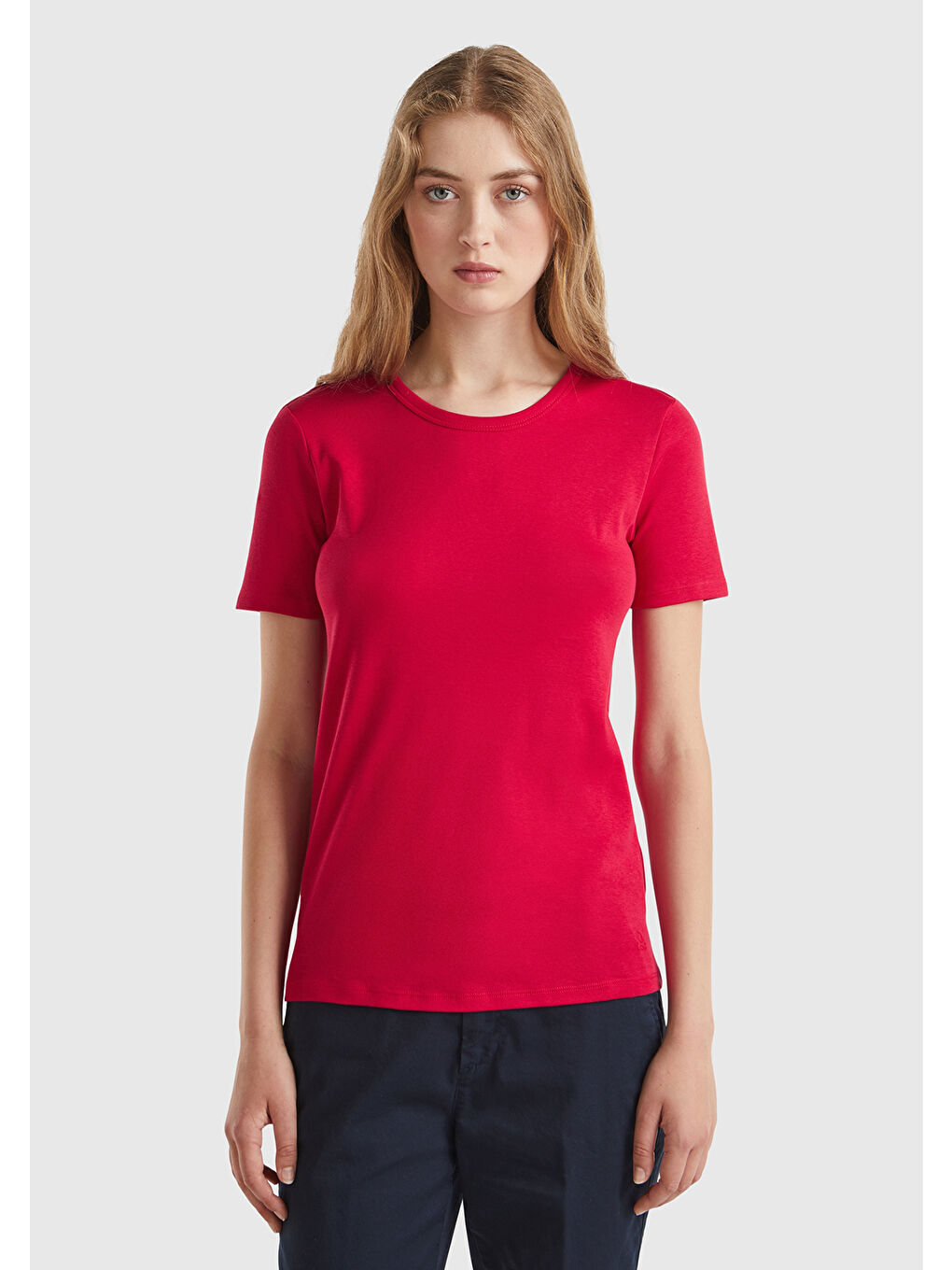 United Colors Of Benetton Kırmızı Kadın Kırmızı  100 Pamuk Basic Kısa Kollu Bisiklet Yaka T Shirt