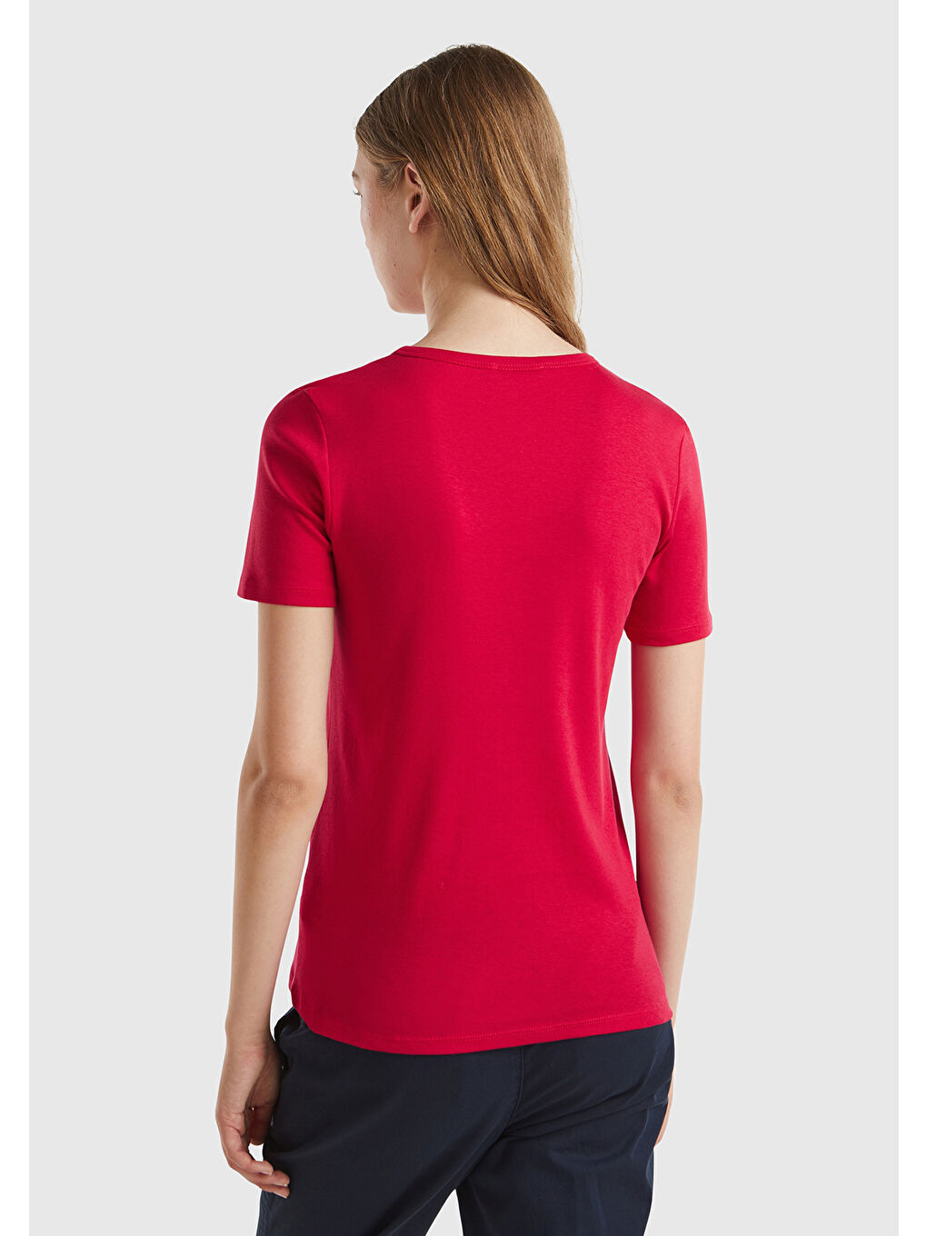 United Colors Of Benetton Kırmızı Kadın Kırmızı  100 Pamuk Basic Kısa Kollu Bisiklet Yaka T Shirt - 2