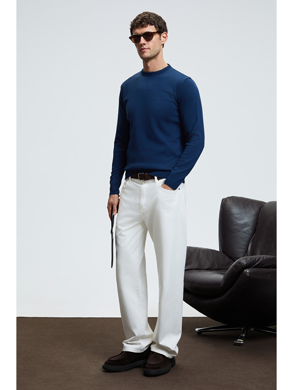 Varex Erkek Yuvarlak Yaka Basic Slim Fit Triko İndigo Kazak-1