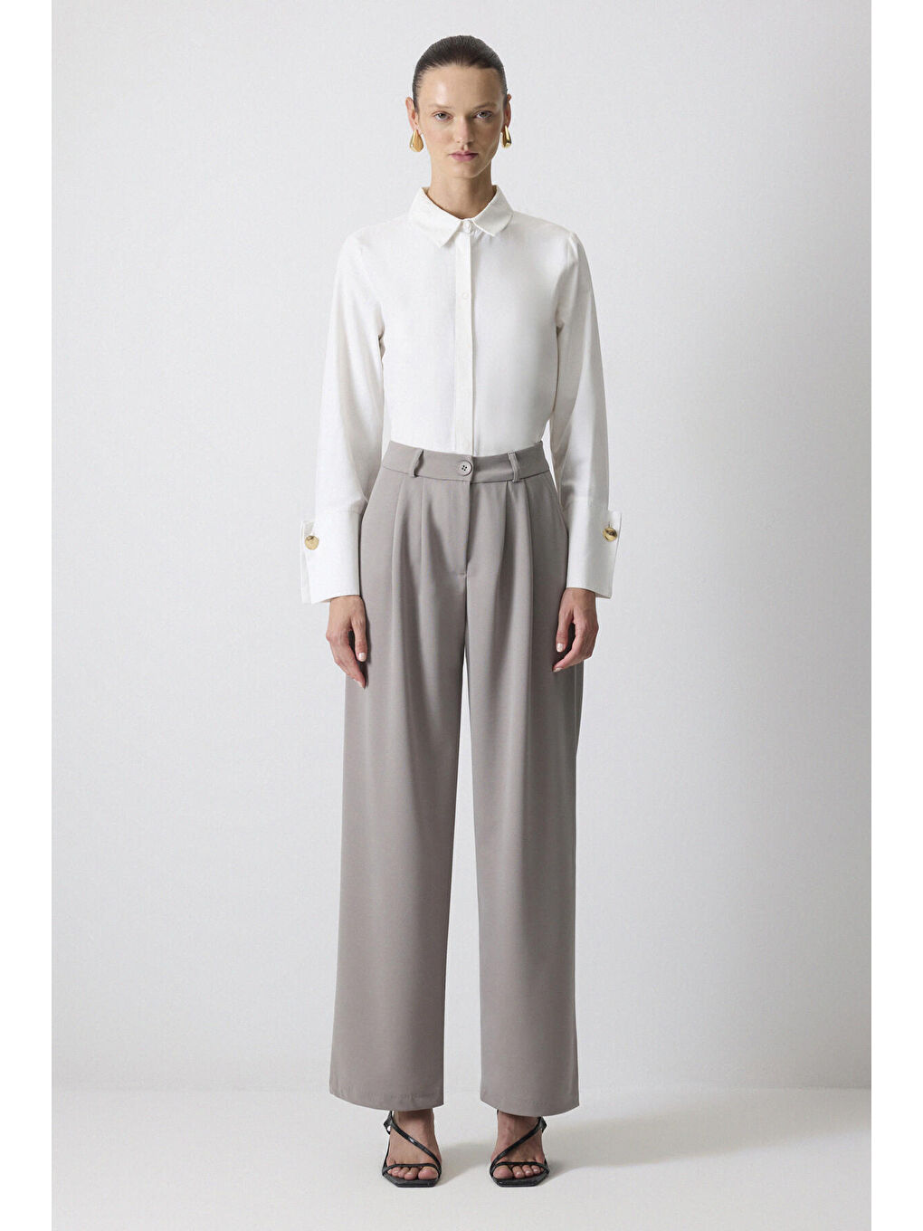 Gri Yüksek Bel Palazzo Pantolon
