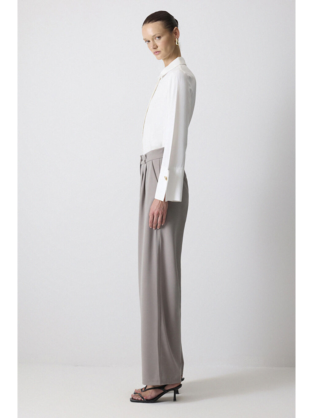 Gri Yüksek Bel Palazzo Pantolon-1