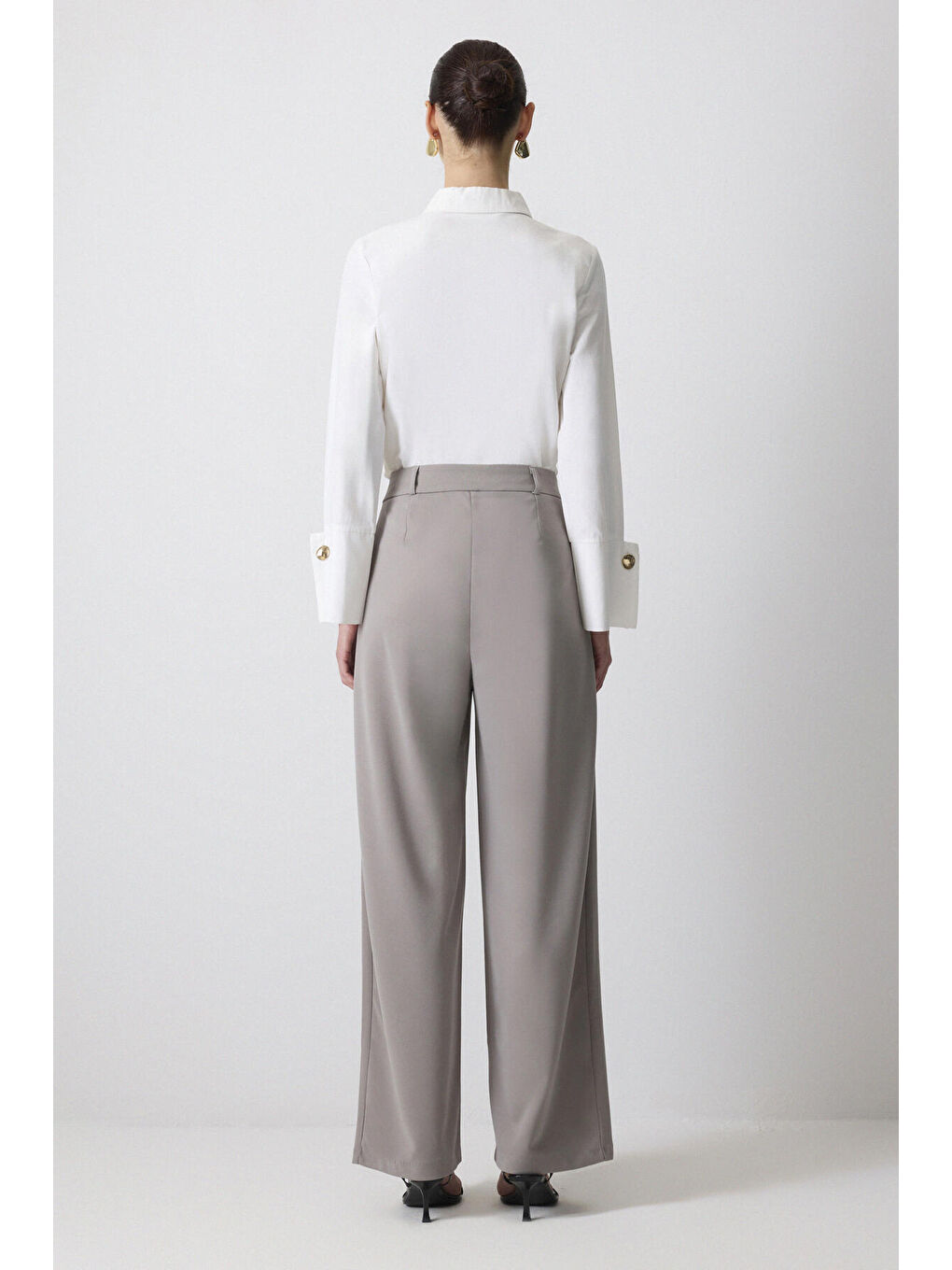 Gri Yüksek Bel Palazzo Pantolon-2