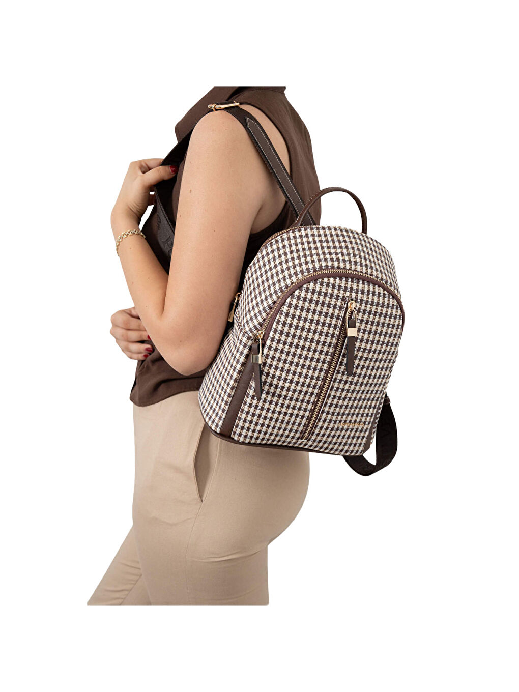 Kahverengi Kadın 901-45691 SILVER POLO SIRT ÇANTASI M191 KAHVE SARI-MAT KAHVE