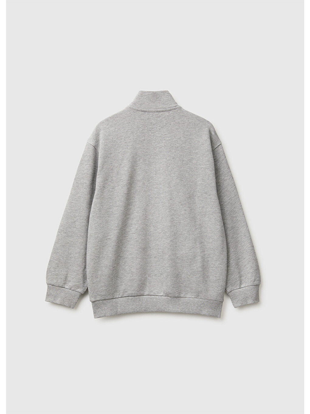 Erkek Çocuk Gri Melanj Önü İşlemeli Ribanalı Cepli Fermuarlı Dik Yaka Sweatshirt-1