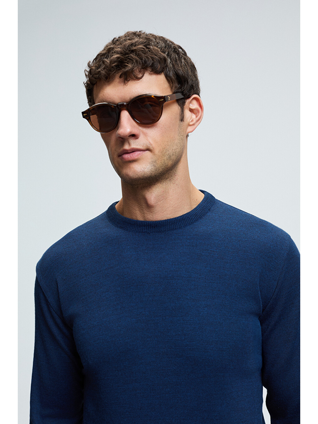 Varex Erkek Yuvarlak Yaka Basic Slim Fit Triko İndigo Kazak-4