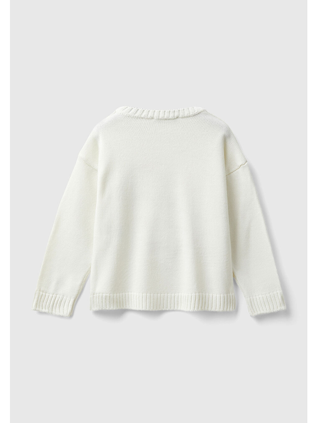 Kız Çocuk Ekru Kedi Yavrusu Desenli Etek Ucu Detaylı Bisiklet Yaka Kazak-1