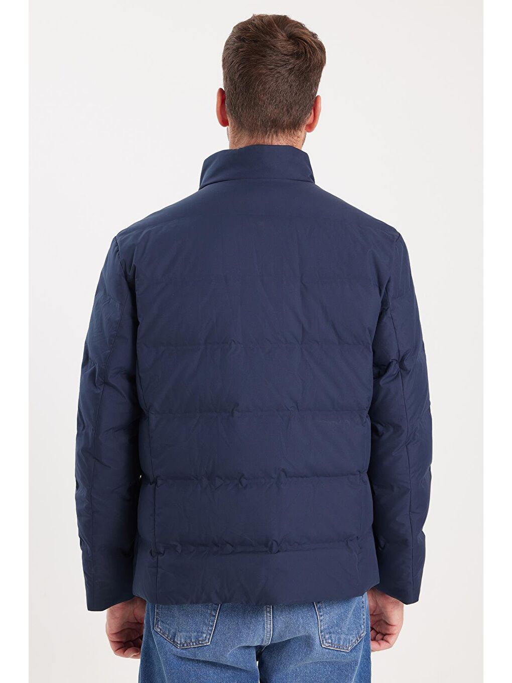 Erkek Regular Fit Normal Kesim Kaz Tüyü Çift Cepli Fermuarlı Sıcak Tutan Lacivert Mont-6