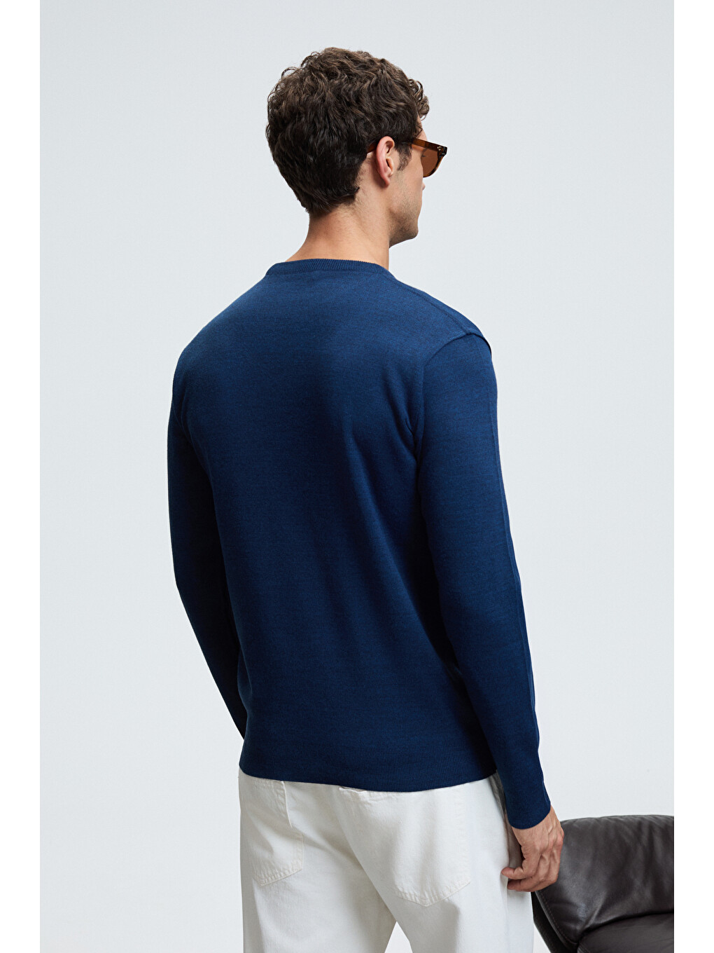 Varex Erkek Yuvarlak Yaka Basic Slim Fit Triko İndigo Kazak-5