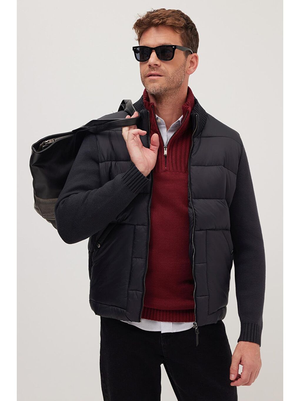 Erkek Regular Fit Klasik Kesim Fermuarlı Çift Cepli Sıcak Tutan Dik Yaka Siyah Mont