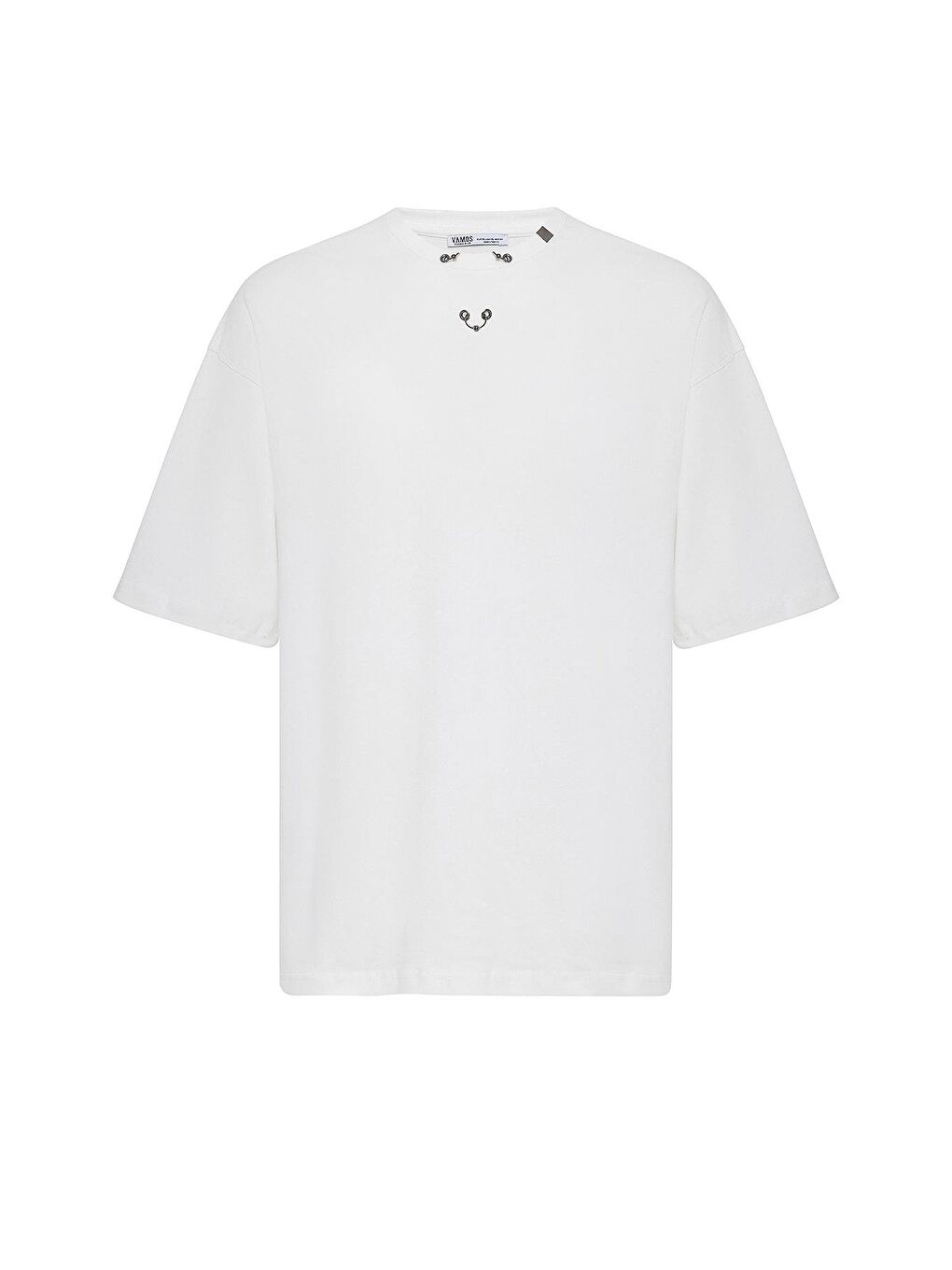 Oversize Metal Halka Detaylı Tişört Ekru-1