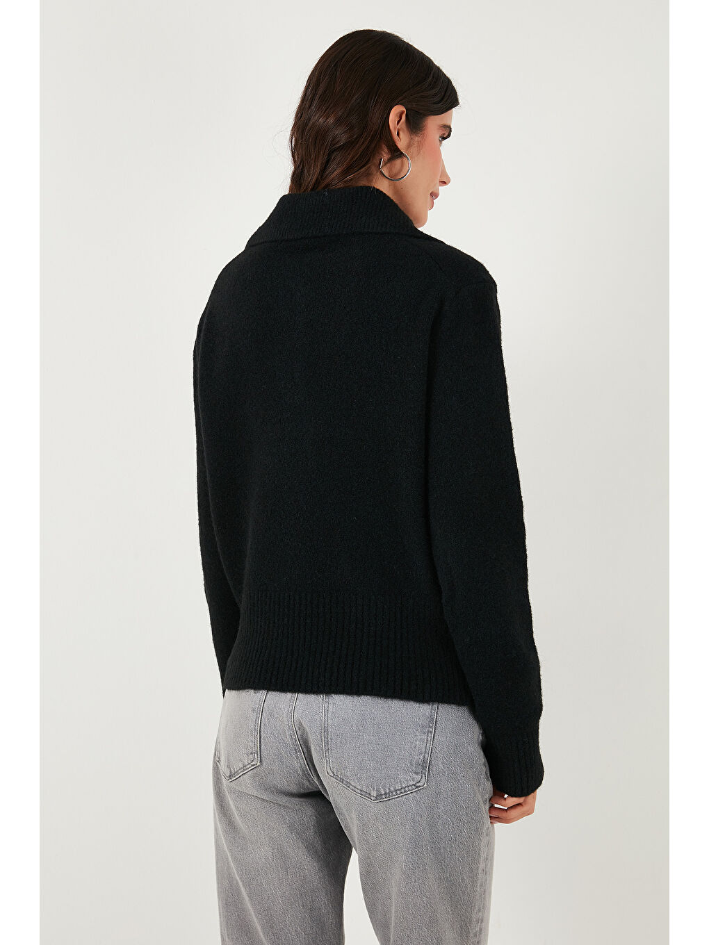 Siyah Yün Karışımlı Regular Fit Düğmeli Polo Yaka Kazak 4617019-5