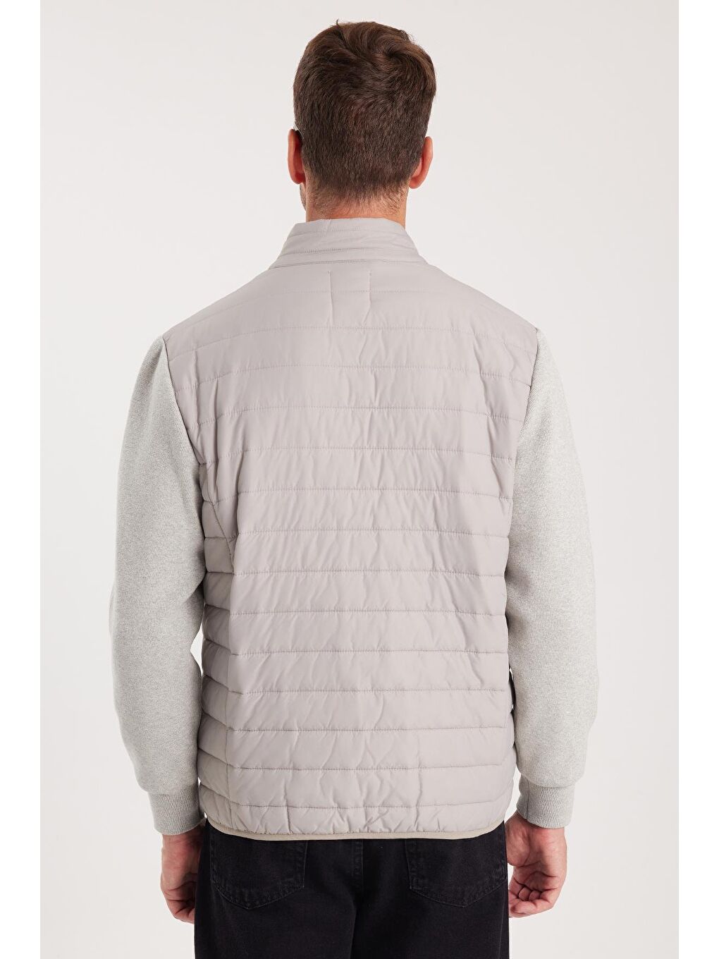 Erkek Relax Fit Rahat Kesim Kapitone Kollar Triko Çift Cepli Sıcak Tutan Bej Mont-6