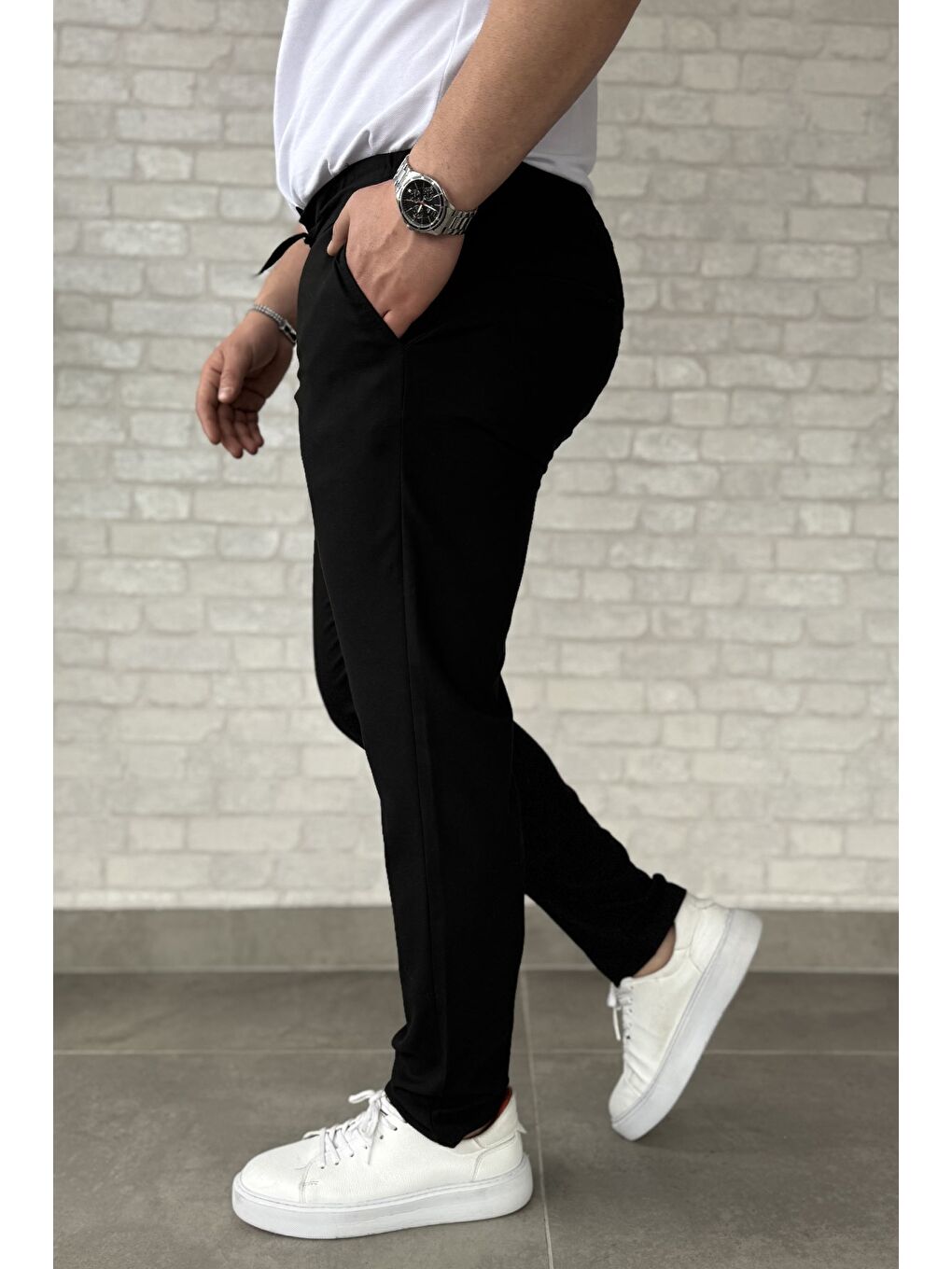 Siyah Bel Bağcıklı Erkek Jogger Pantolon-1