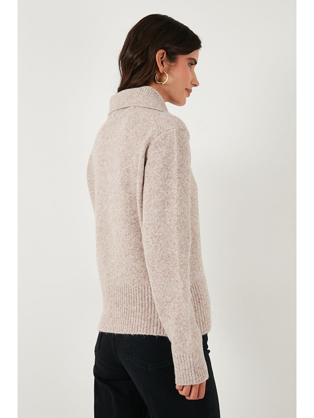 Bej Yün Karışımlı Regular Fit Düğmeli Polo Yaka Kazak 4617019-5