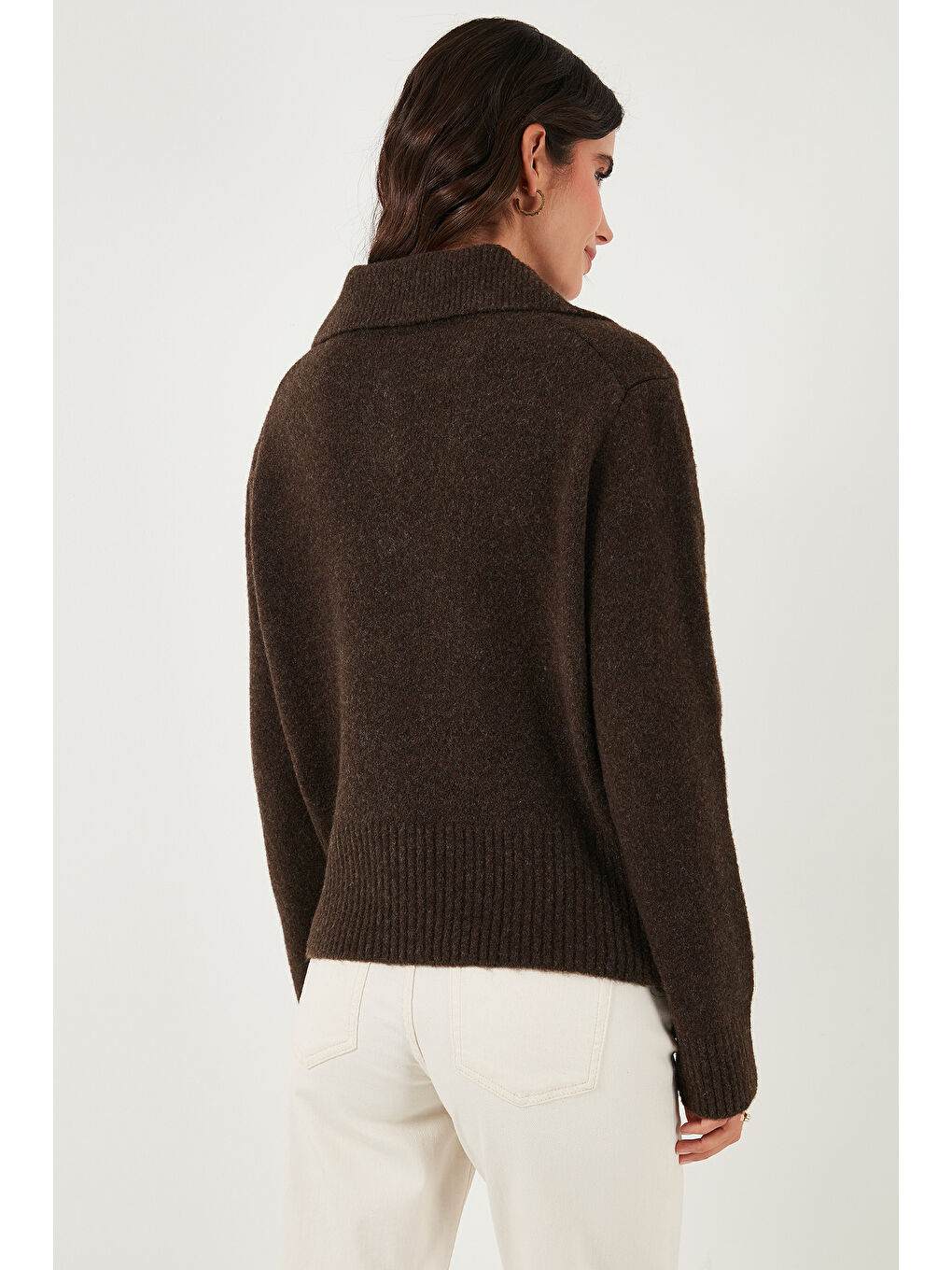 Kahverengi Yün Karışımlı Regular Fit Düğmeli Polo Yaka Kazak 4617019-5