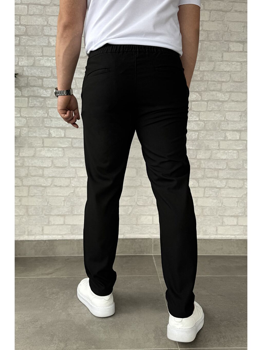 Siyah Bel Bağcıklı Erkek Jogger Pantolon-2