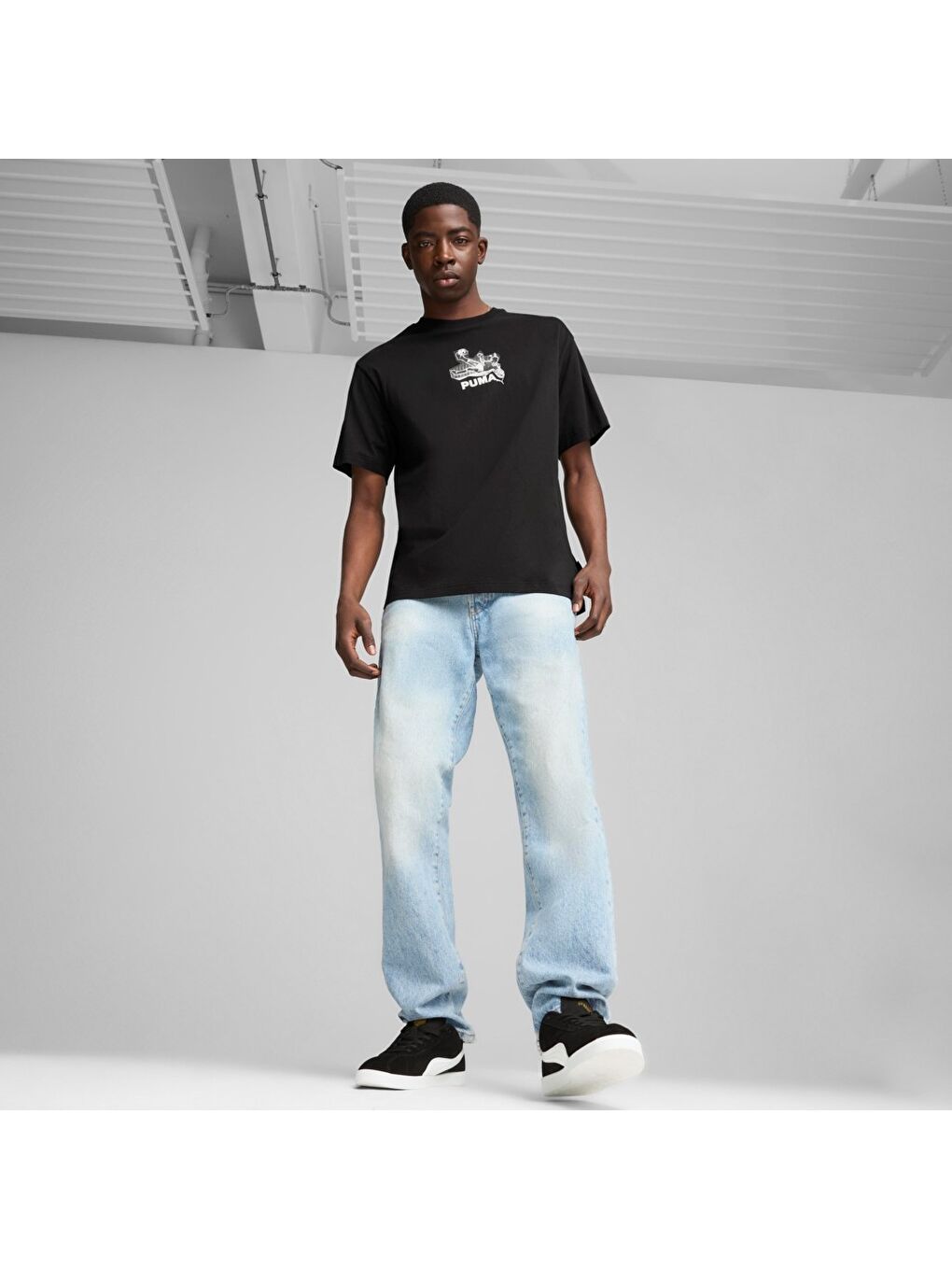 Graphics Bicycle Kick Erkek Siyah Yuvarlak Yaka Tişört-2