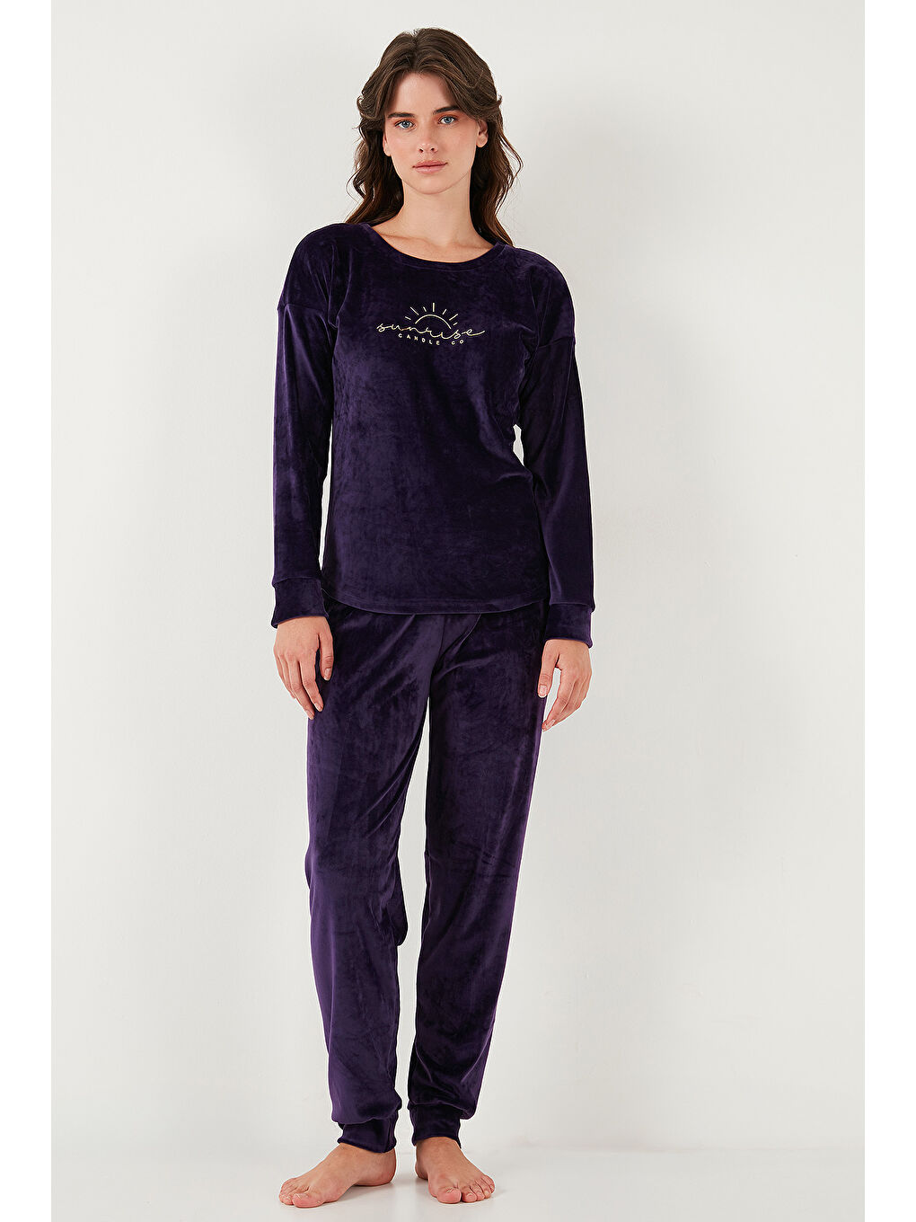 Mor Standart Fit Bisiklet Yaka Kadın Pijama Takımı 6094201-1