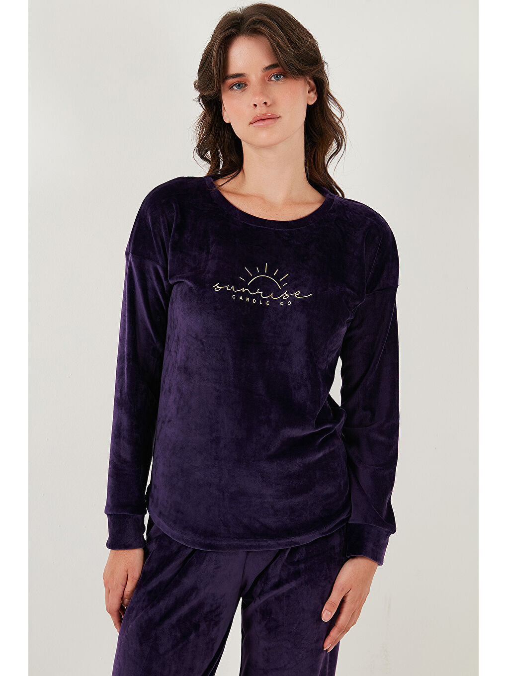 Mor Standart Fit Bisiklet Yaka Kadın Pijama Takımı 6094201-2