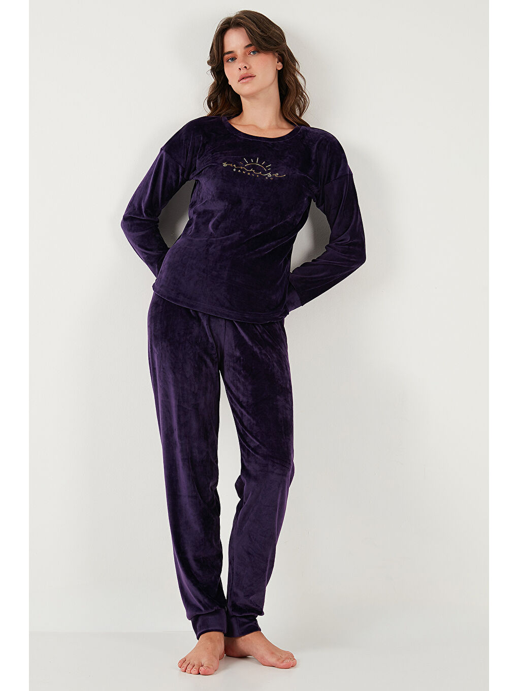 Mor Standart Fit Bisiklet Yaka Kadın Pijama Takımı 6094201-3