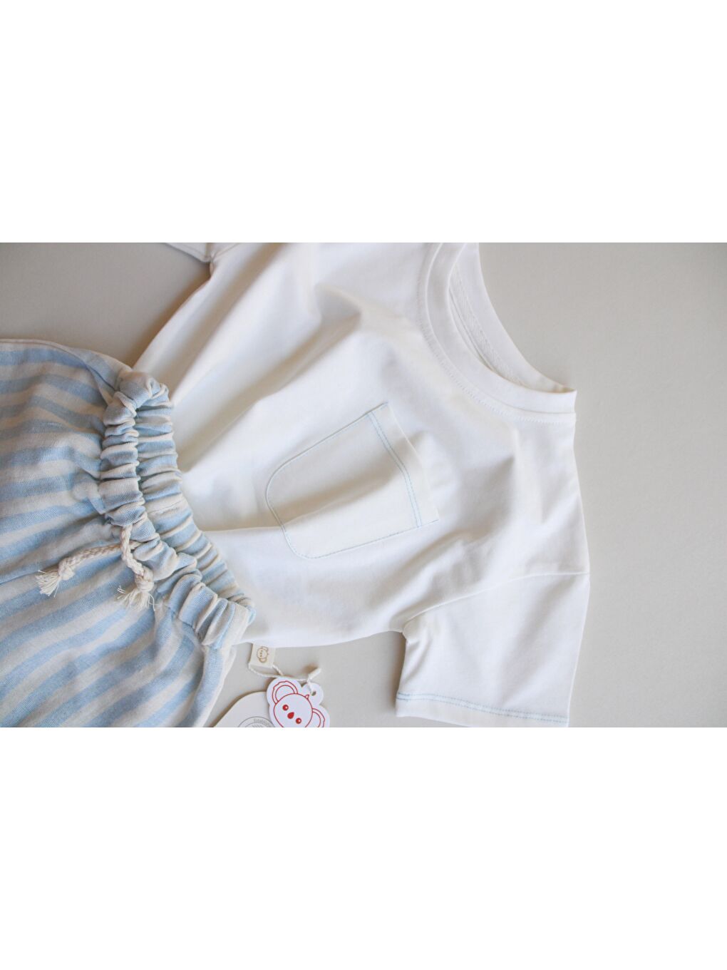 Mavi Kontrast Dikişli Asimetrik Şortlu Takım-5