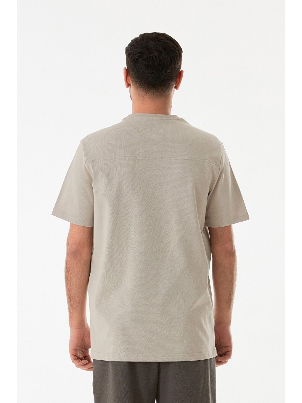 Bej Baskılı Bisiklet Yaka Tişört-2