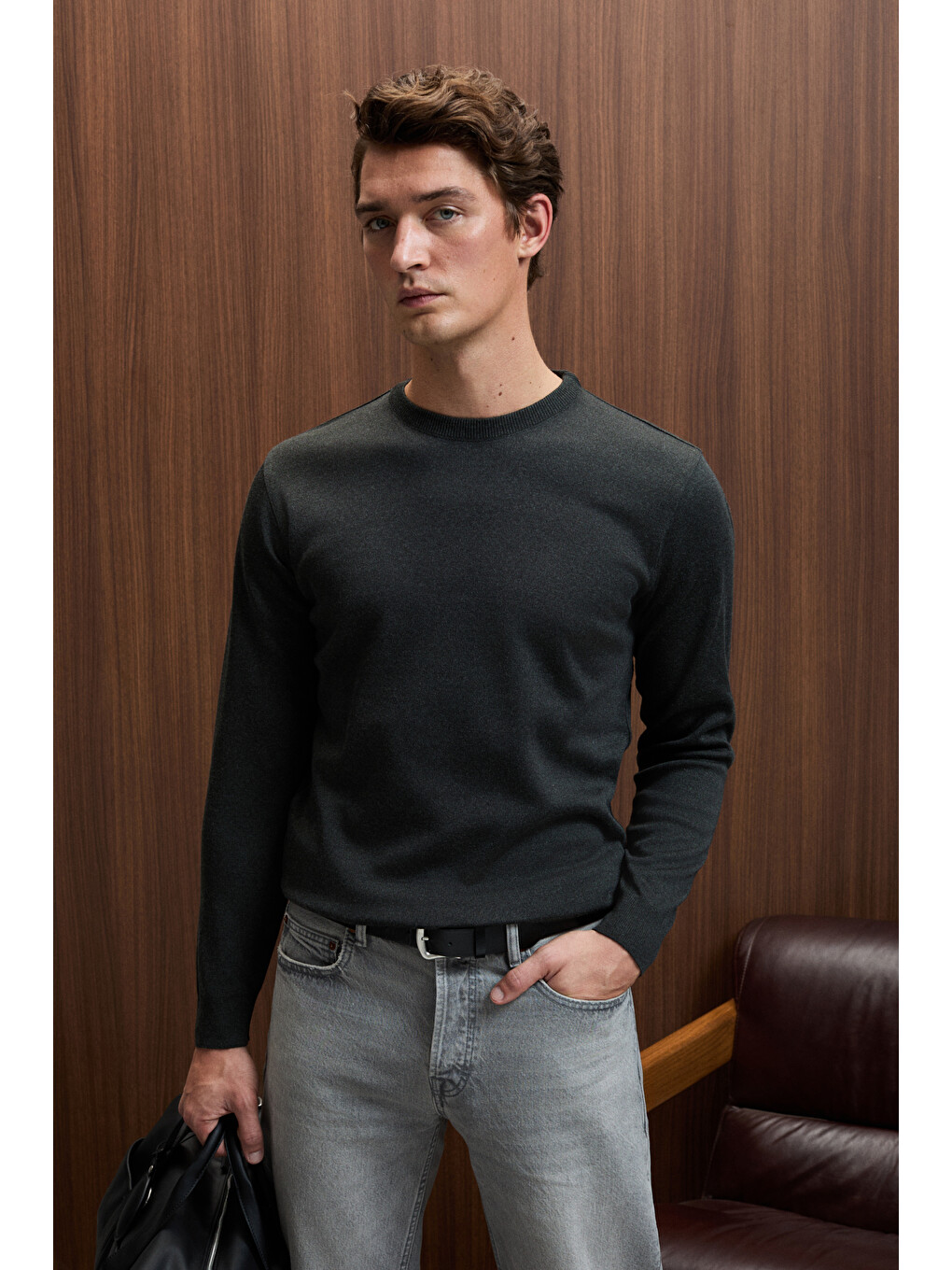 Varex Erkek Yuvarlak Yaka Basic Slim Fit Triko Antrasit Kazak-2