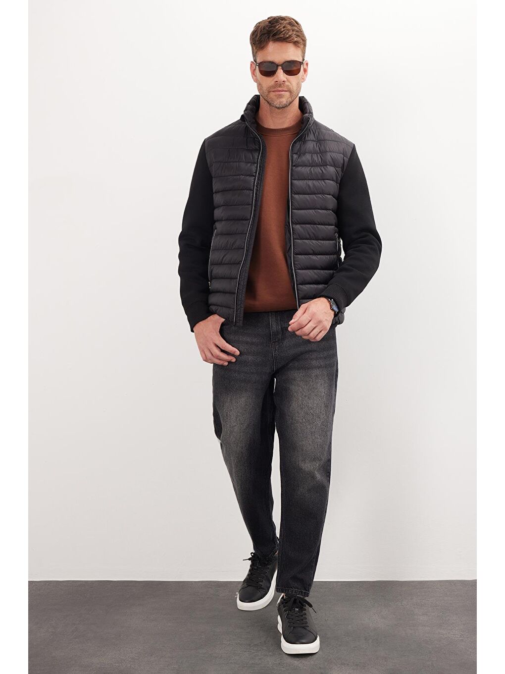 Erkek Relax Fit Rahat Kesim Kapitone Kollar Triko Çift Cepli Sıcak Tutan Siyah Mont-4