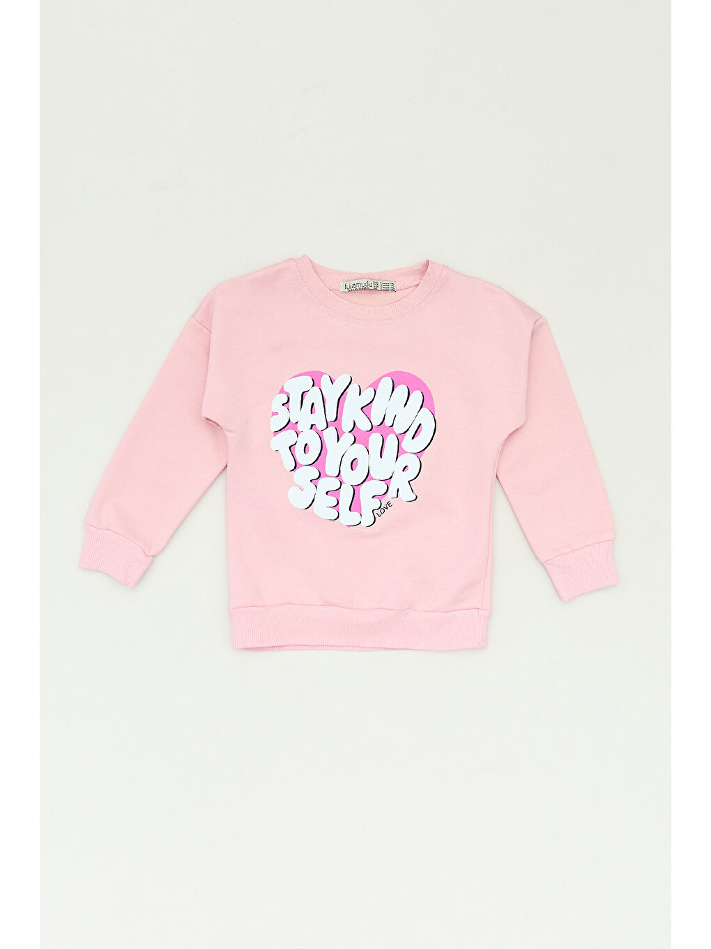 Fullamoda Pudra Pembe Yazı Baskılı Bisiklet Yaka Kız Çocuk Sweatshirt