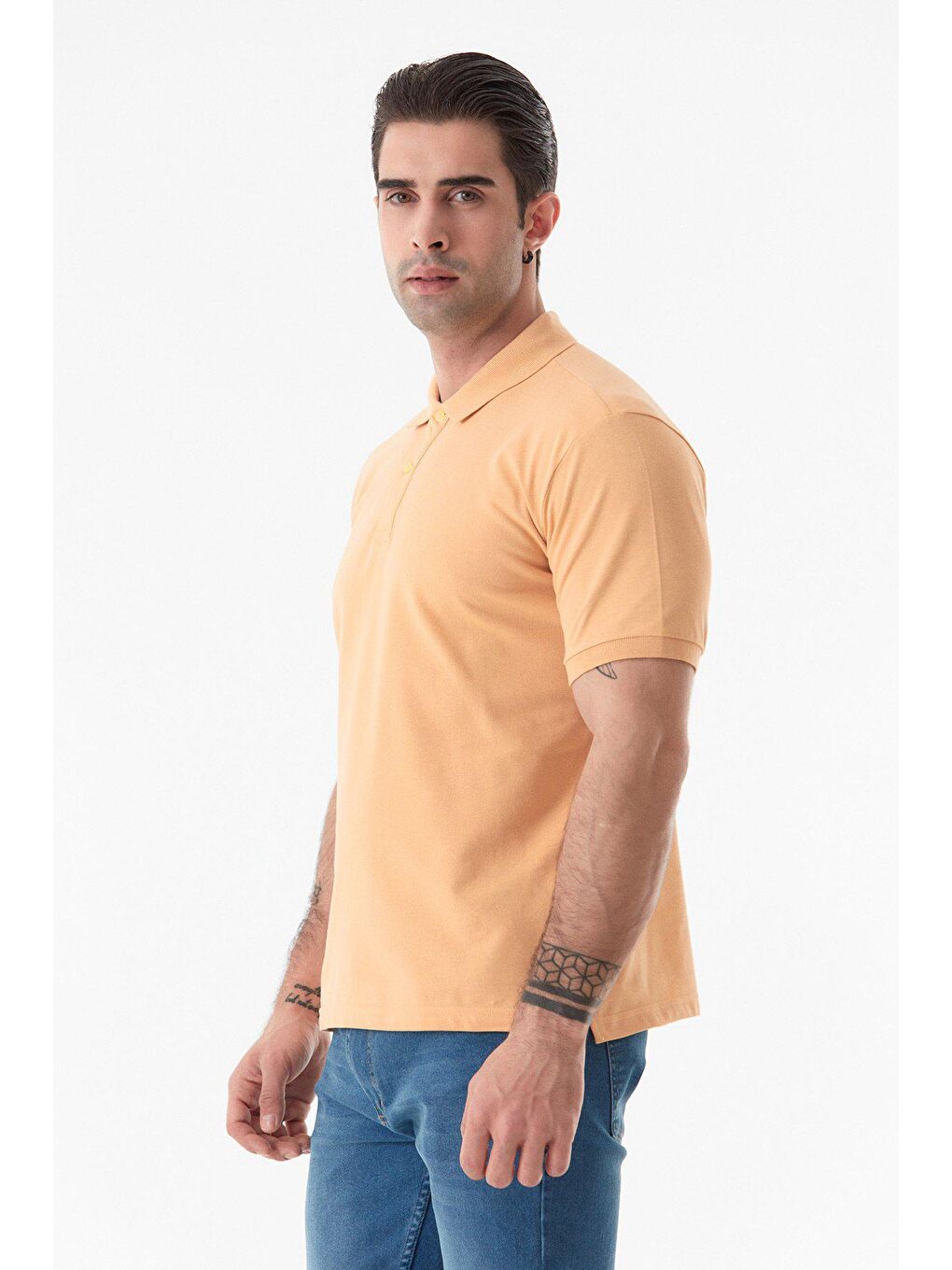 Sarı Basic Polo Yaka Düğmeli Tişört