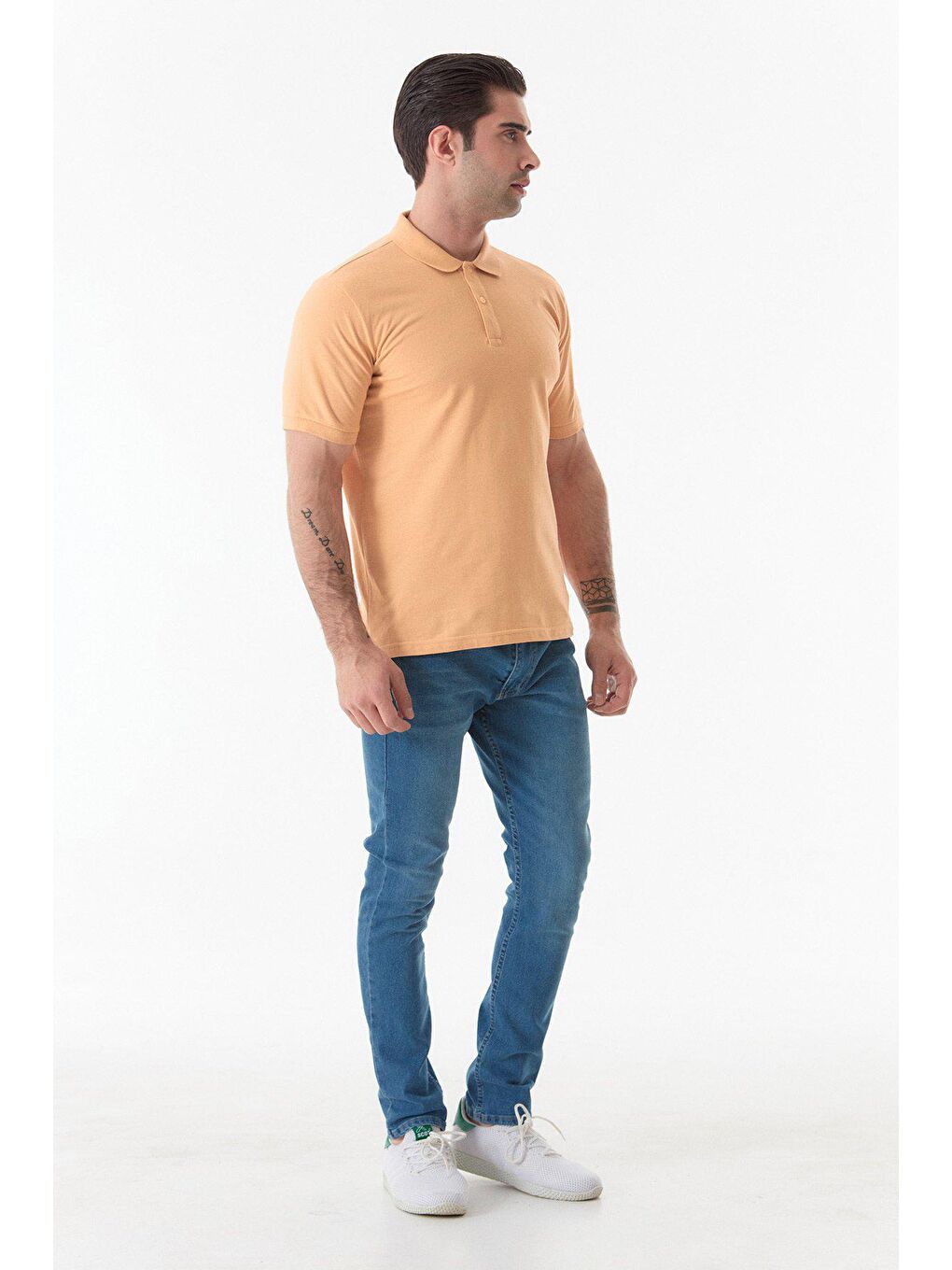 Sarı Basic Polo Yaka Düğmeli Tişört-1