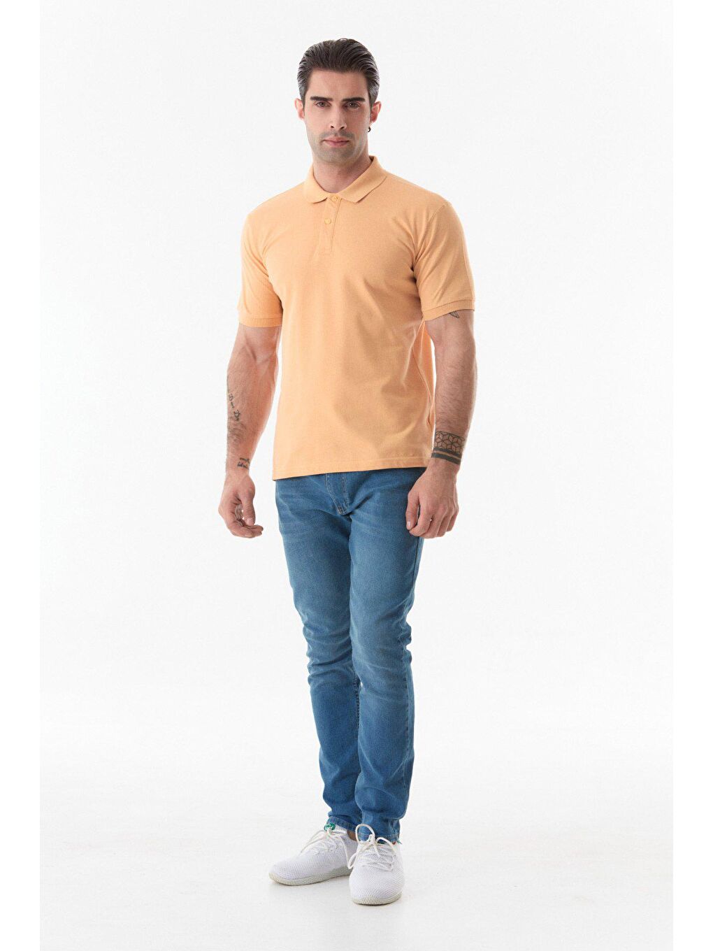 Sarı Basic Polo Yaka Düğmeli Tişört-3