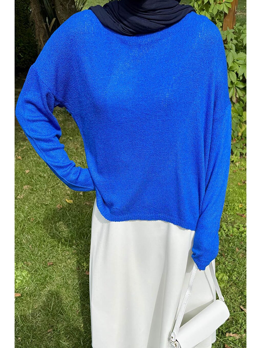 Kayık Yaka Triko Kazak Saks Mavisi-2