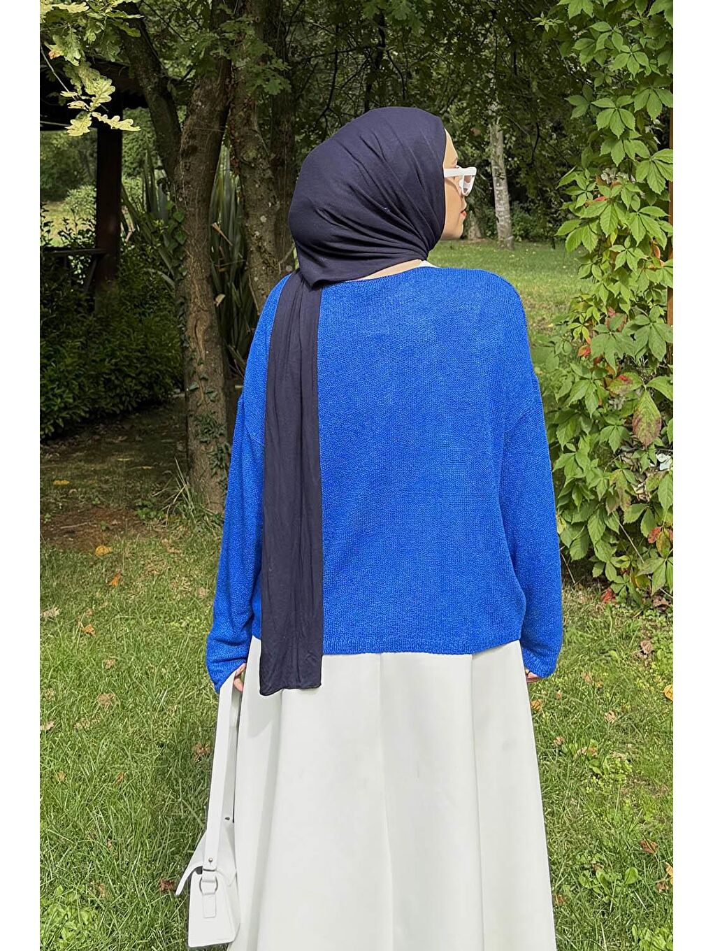 Kayık Yaka Triko Kazak Saks Mavisi-3