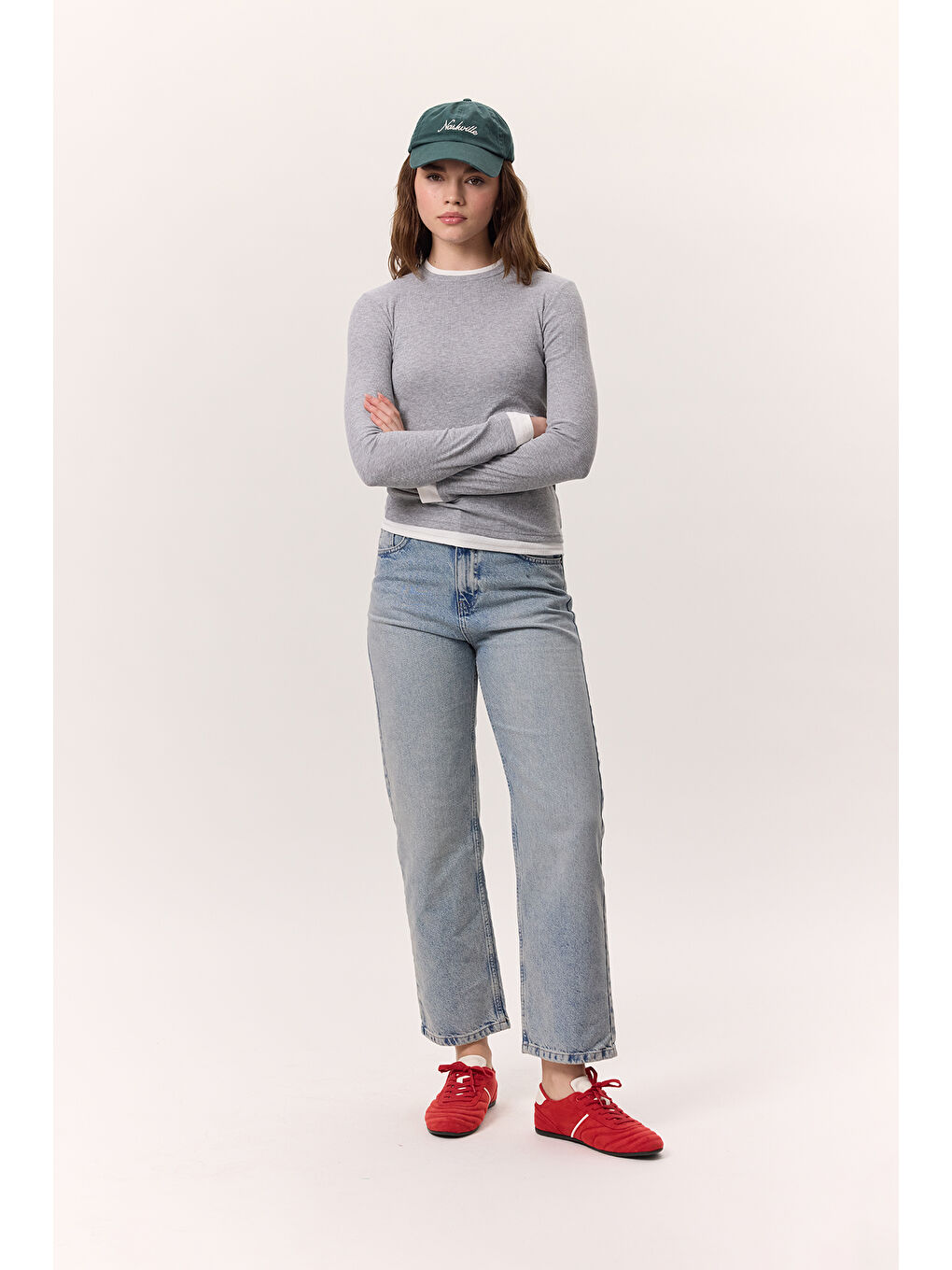 Uzun Kollu Garnili Body Gri Melanj-2