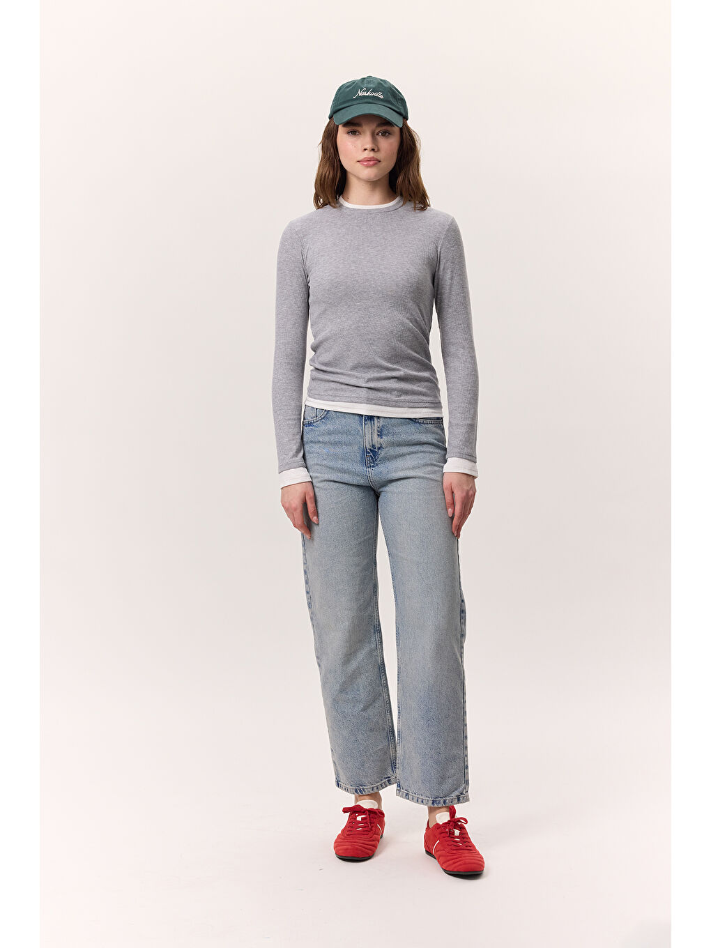 Uzun Kollu Garnili Body Gri Melanj-3