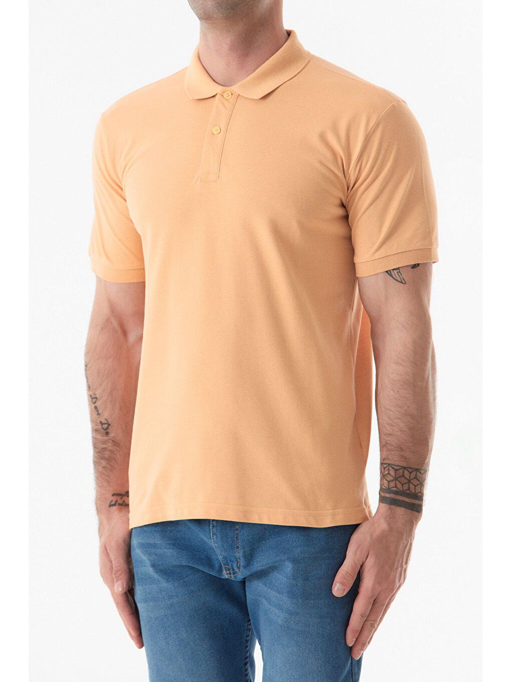 Sarı Basic Polo Yaka Düğmeli Tişört-4