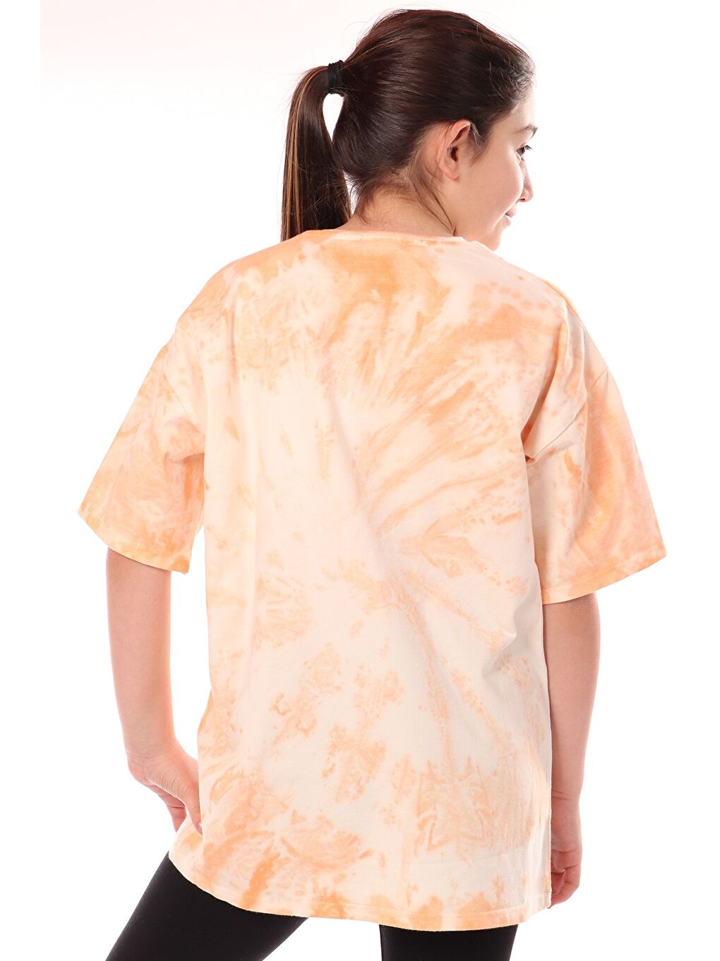 Turuncu Kız Çocuk Batik Desenli Tişört-1