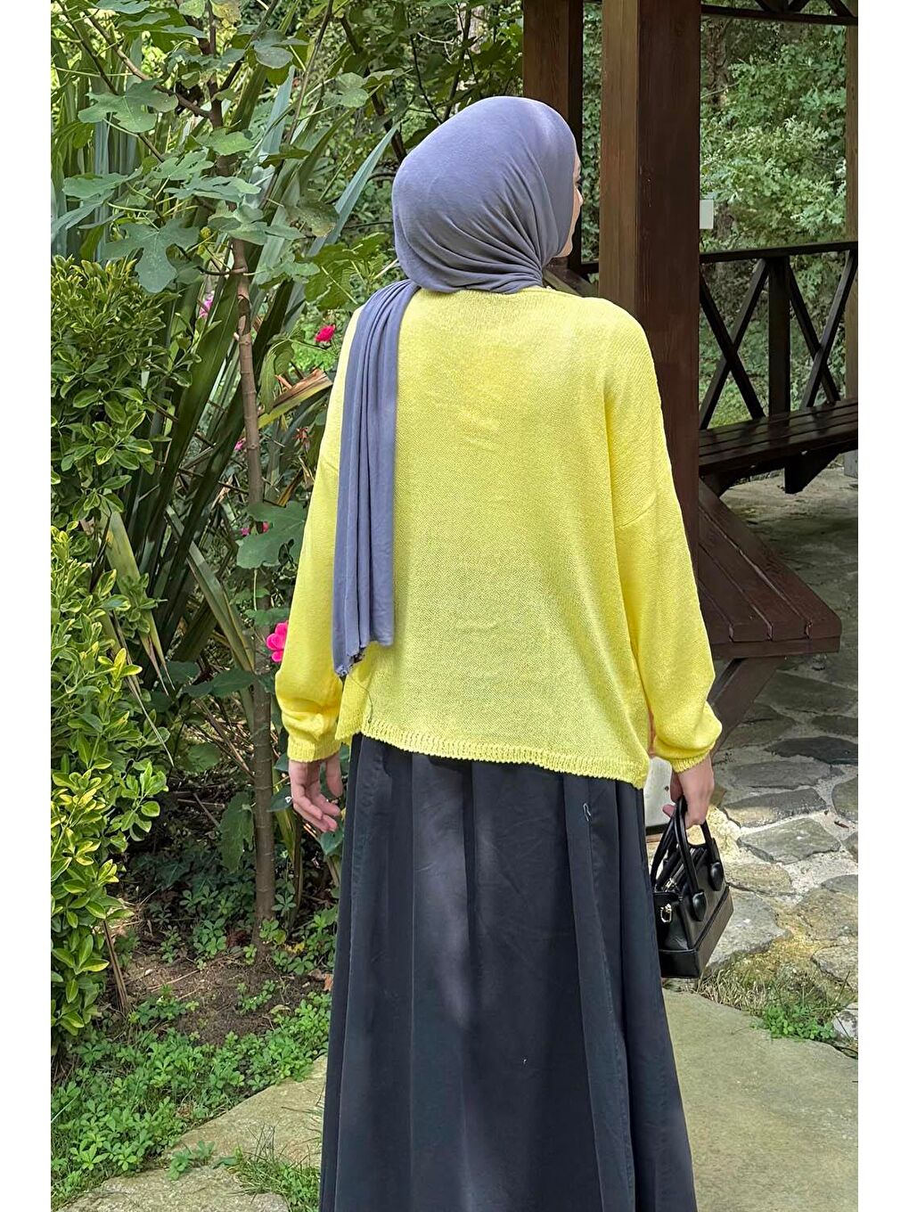 Kayık Yaka Triko Kazak Sarı-3