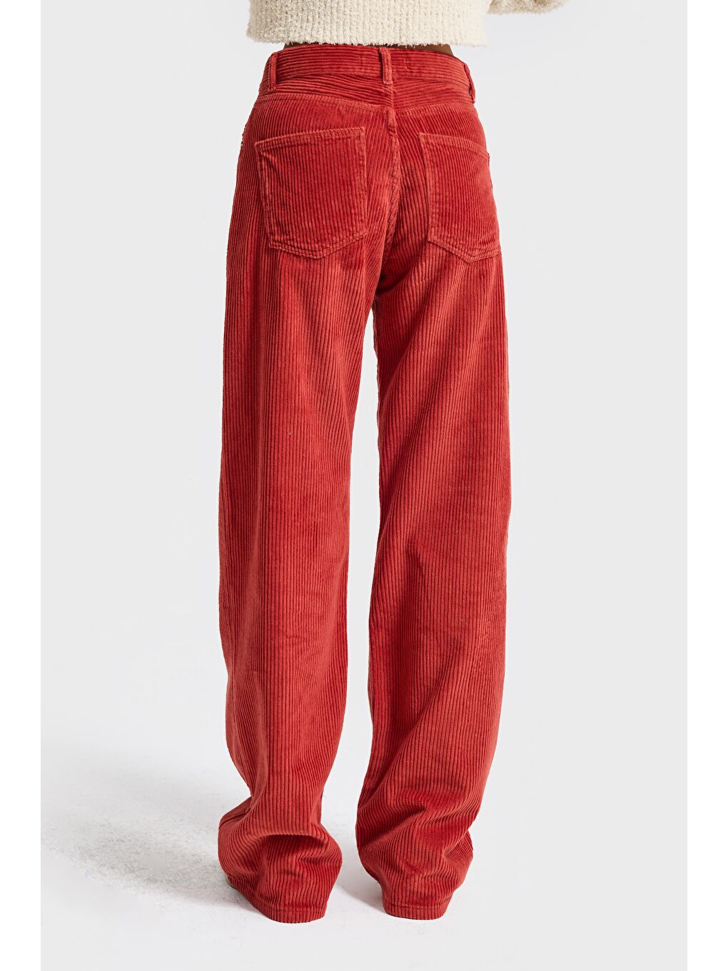 Turuncu Kadın Orange Lora 26w5-104 Loose Fit Orta Bel Kalın Fitilli Velvet Kadife Kumaş Pantolon-3