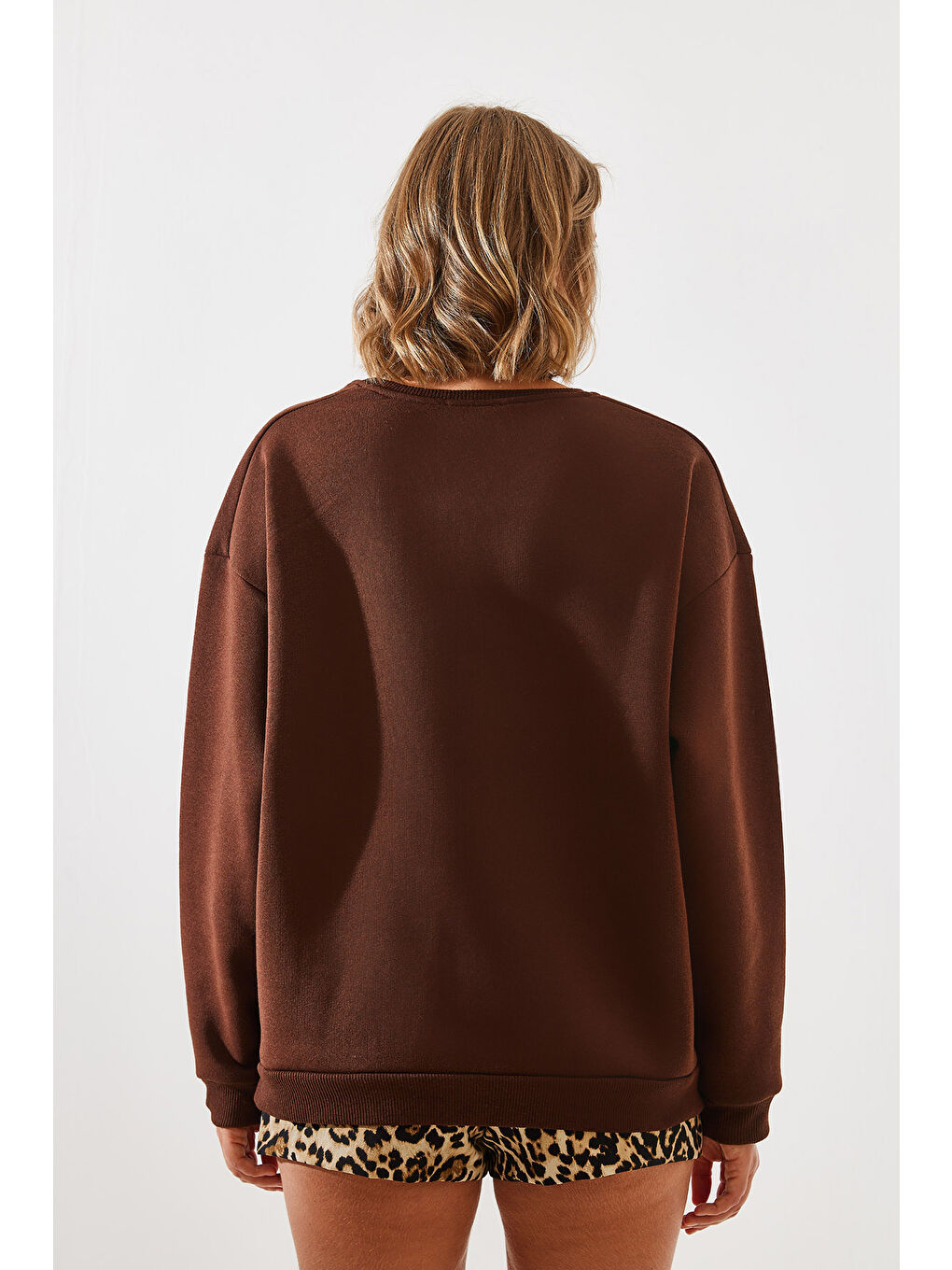SHADE Kahverengi Kadın Bisiklet Yaka Şardonlu Fermuar Detaylı Basic Sweatshirt - 6