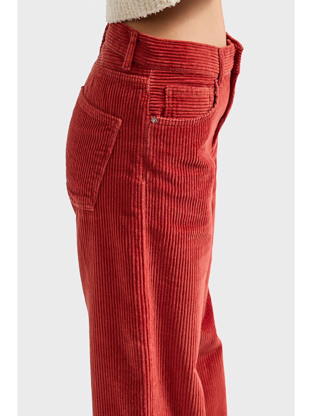 Turuncu Kadın Orange Lora 26w5-104 Loose Fit Orta Bel Kalın Fitilli Velvet Kadife Kumaş Pantolon-4