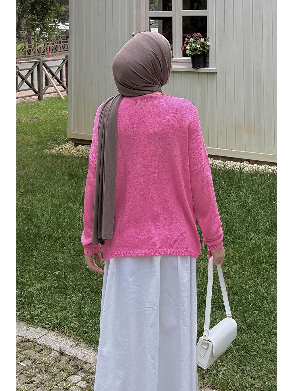 Kayık Yaka Triko Kazak Pembe-3