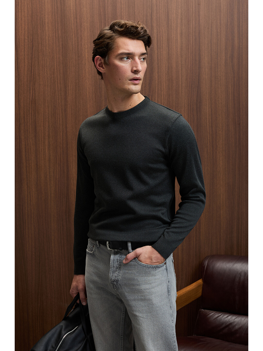 Varex Erkek Yuvarlak Yaka Basic Slim Fit Triko Antrasit Kazak-3