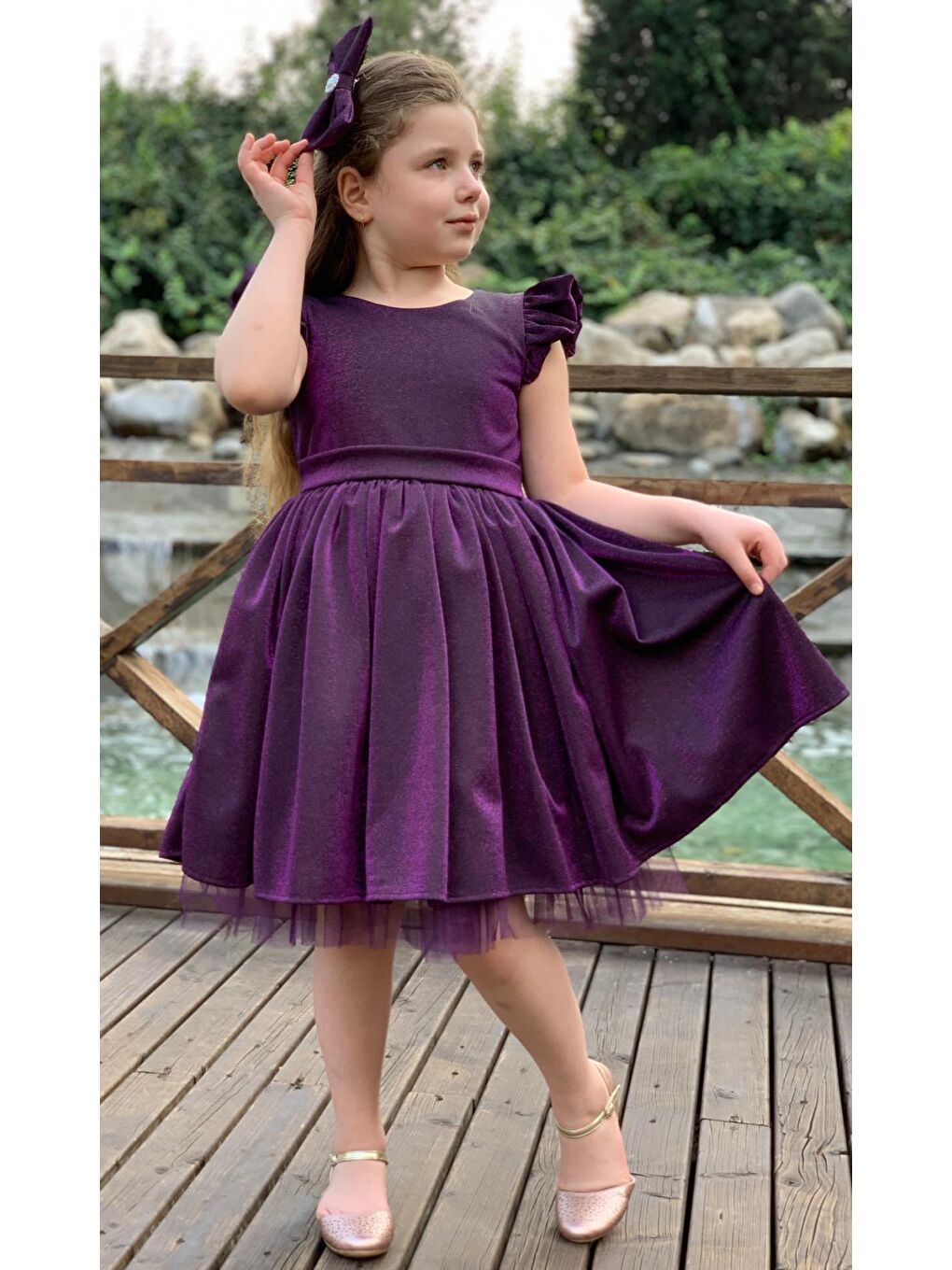 Kız Çocuk Parıldayan Mor Elbise