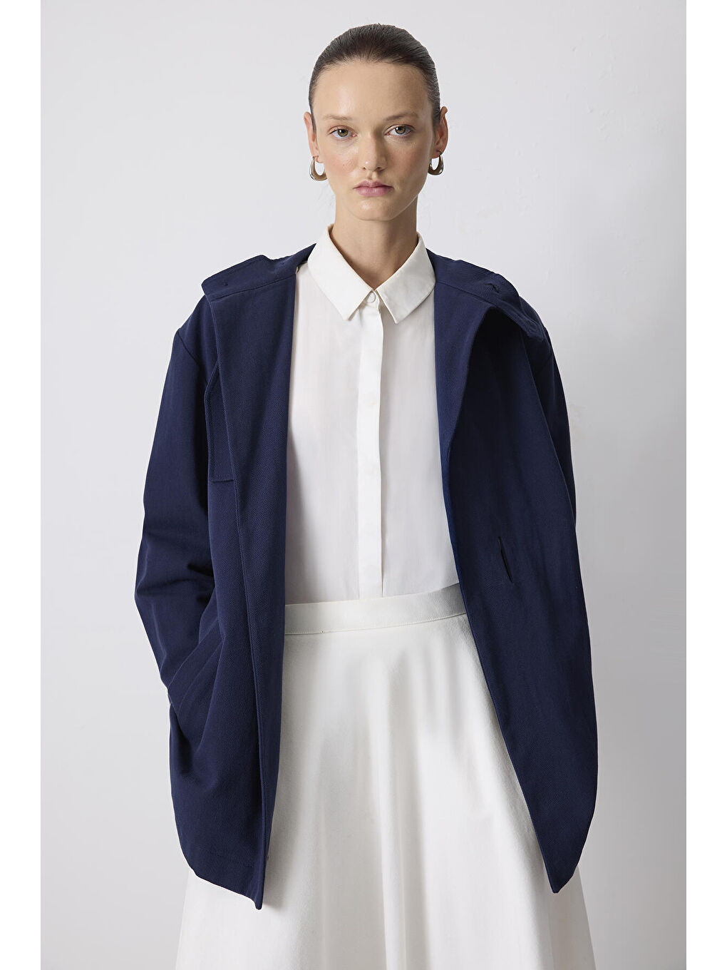 Lacivert Kuşaklı Gabardin Ceket-2