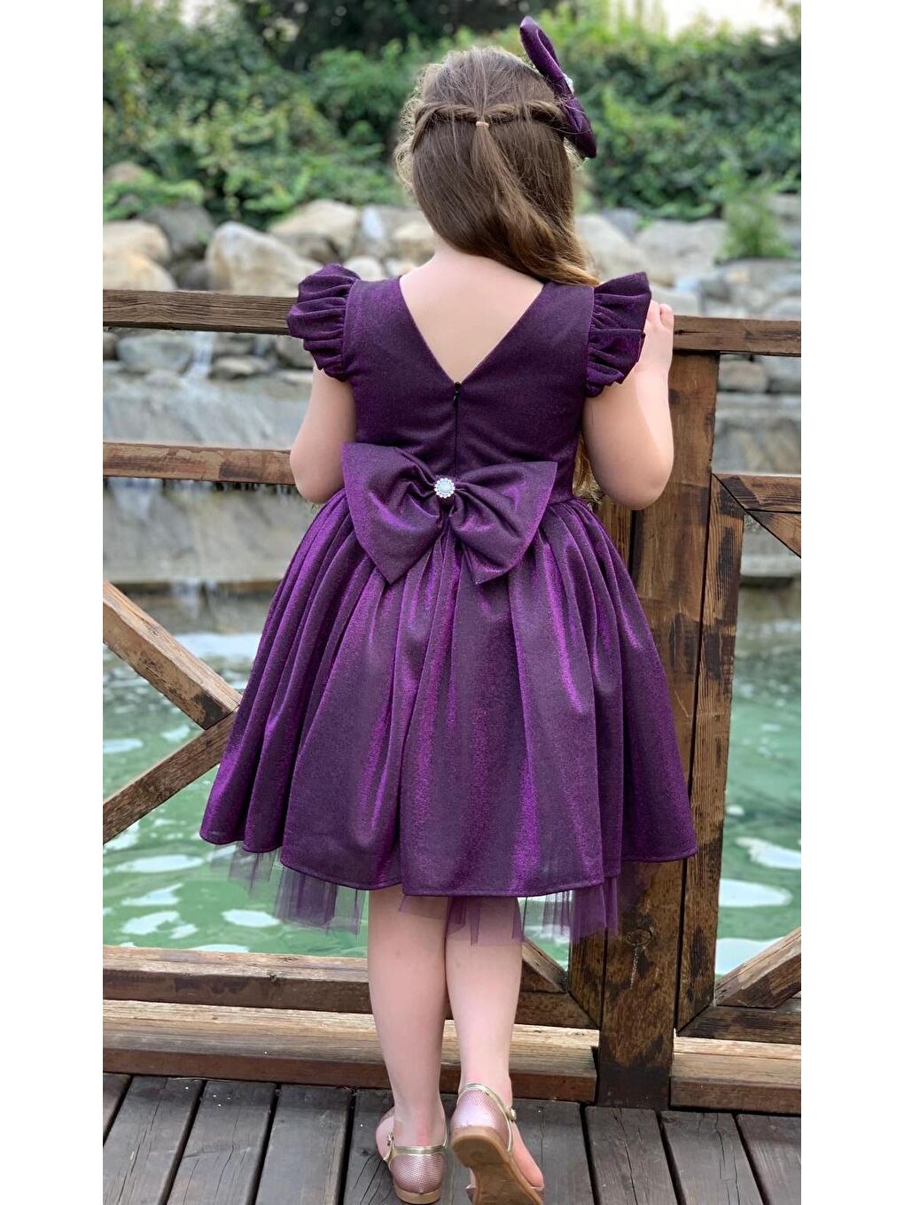 Kız Çocuk Parıldayan Mor Elbise-1