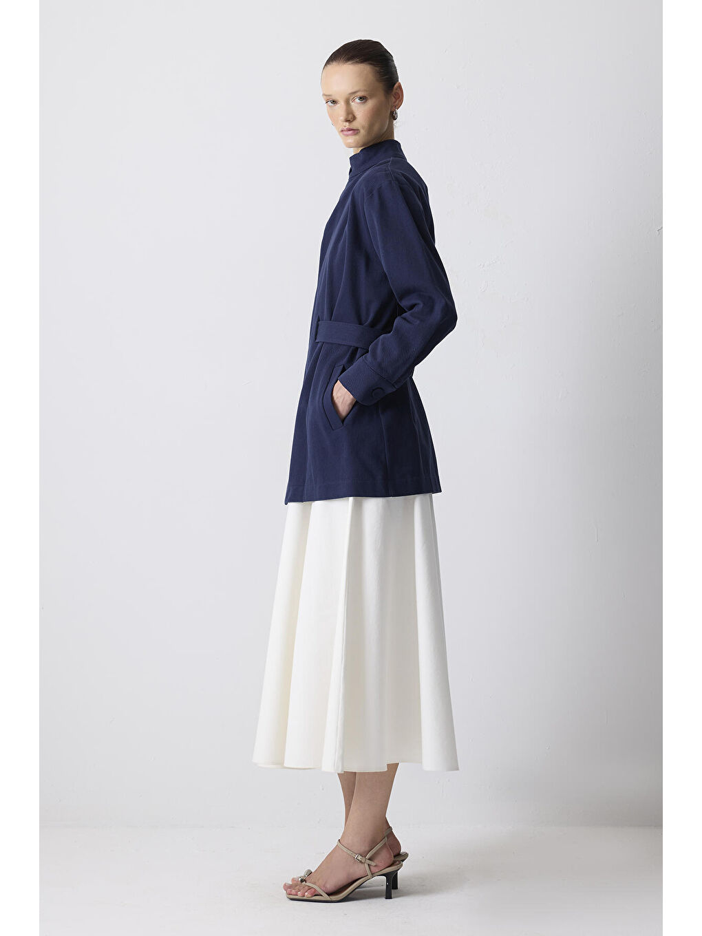 Lacivert Kuşaklı Gabardin Ceket-3